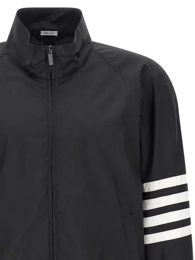 Thom Browne Jacket High Collar Elastic Cuffs Stripe Sleeves In Black
