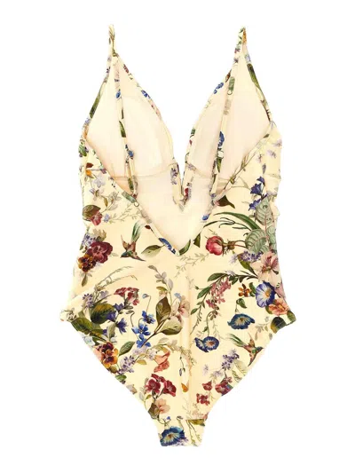 Zimmermann Womens Vanilla Floral Patience Tuck Plunge Floral One-piece Swimsuit In Multi