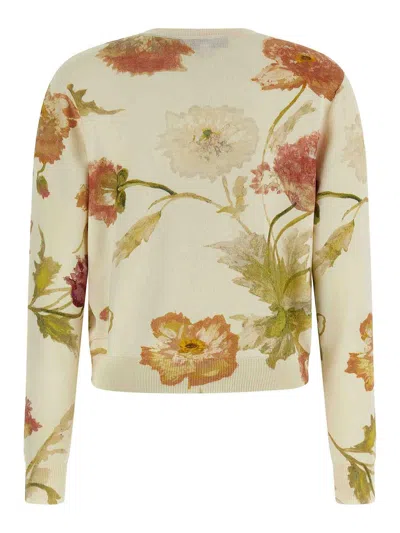 Carolina Herrera Floral Print Cardigan Sweaters And Cardigans White In Multi