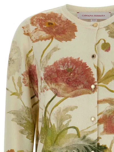 Carolina Herrera Floral Print Cardigan Sweaters And Cardigans White In Multi