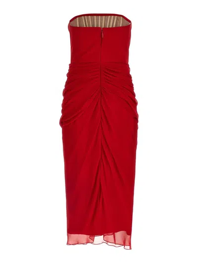 Carolina Herrera Chiffon Dress Strapless Ruched Detailing Design In Red