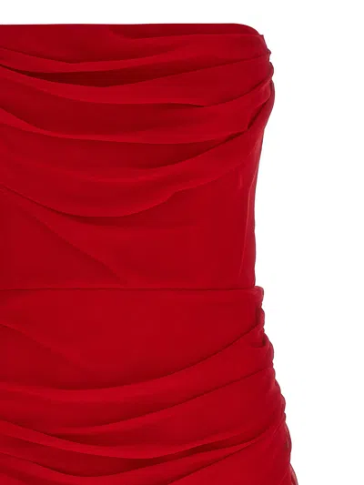 Carolina Herrera Chiffon Dress Strapless Ruched Detailing Design In Red