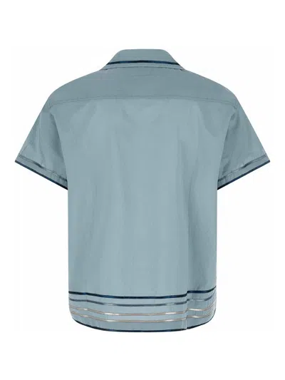 Bode Striped Cotton Bowling Shirt With Cuban Collar And Short Sleeves In Blue