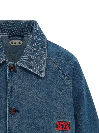 Bode Embroidered Merino Wool-blend Denim Jacket In Blue