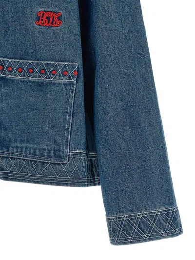 Bode Embroidered Merino Wool-blend Denim Jacket In Blue