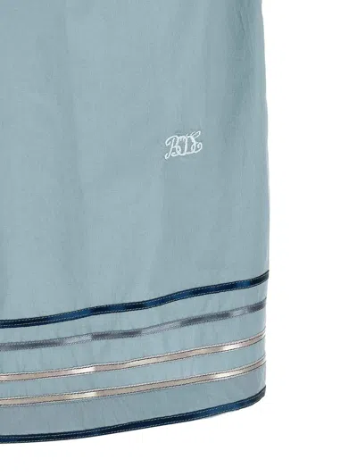 Bode Striped Cotton Bowling Shirt With Cuban Collar And Short Sleeves In Blue