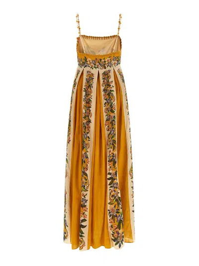 Farm Rio Sand Hilo Striped Floral-print Maxi Dress In Yellow