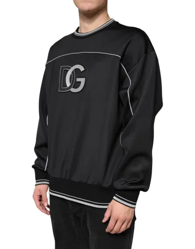 Dolce & Gabbana Black Logo Polyester Crew Neck Men Pullover Sweater In Black