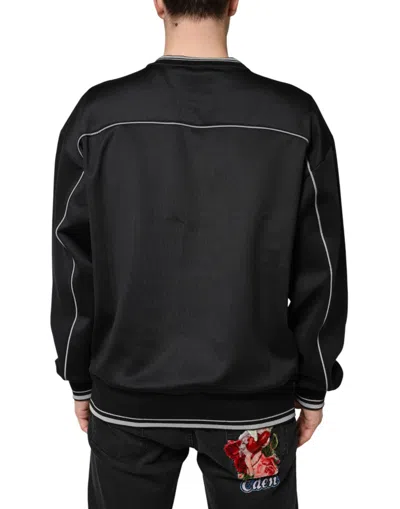 Dolce & Gabbana Black Logo Polyester Crew Neck Men Pullover Sweater In Black