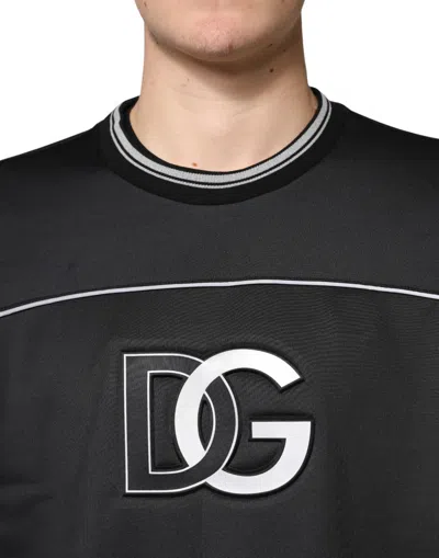 Dolce & Gabbana Black Logo Polyester Crew Neck Men Pullover Sweater In Black