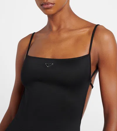 Prada Logo Swimsuit In Black