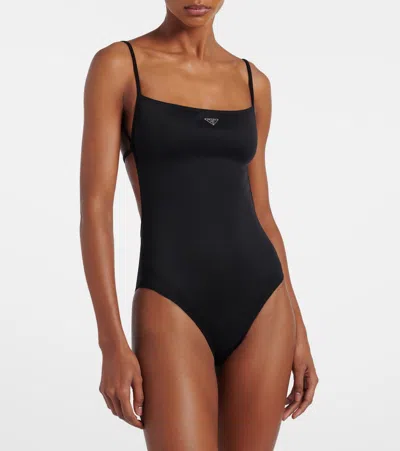 Prada Logo Swimsuit In Black