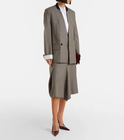 Victoria Beckham Asymmetric Virgin Wool Midi Skirt In Animal Print