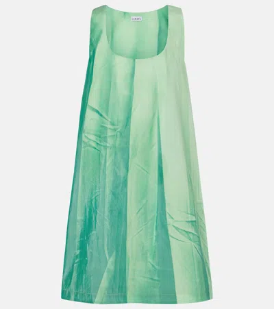 Loewe Gradient-print Crinkled Cotton Mini Shift Dress In Green