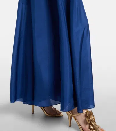 Zimmermann Aster Gathered Beaded Silk-satin Maxi Dress In Blue