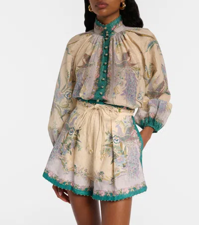 Zimmermann Indra Printed Metallic Cotton And Silk-blend Blouse In Multi