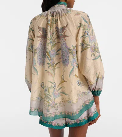 Zimmermann Indra Printed Metallic Cotton And Silk-blend Blouse In Multi