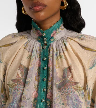 Zimmermann Indra Printed Metallic Cotton And Silk-blend Blouse In Multi