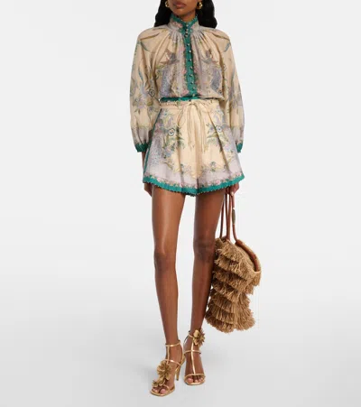 Zimmermann Indra Printed Metallic Cotton And Silk-blend Blouse In Multi