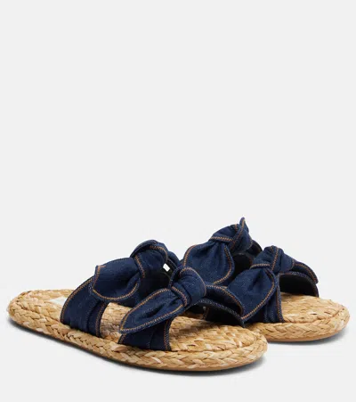Zimmermann Carousel Bow-detail Woven-sole Flat Sandals In Blue