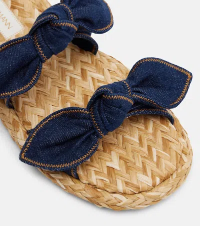 Zimmermann Carousel Bow-detail Woven-sole Flat Sandals In Blue