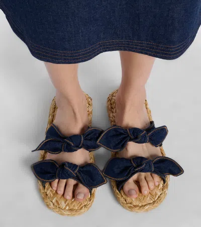Zimmermann Carousel Bow-detail Woven-sole Flat Sandals In Blue