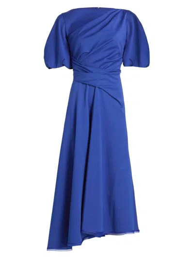 Talbot Runhof Ross Draped-waist Midi Dress In Blue | ModeSens
