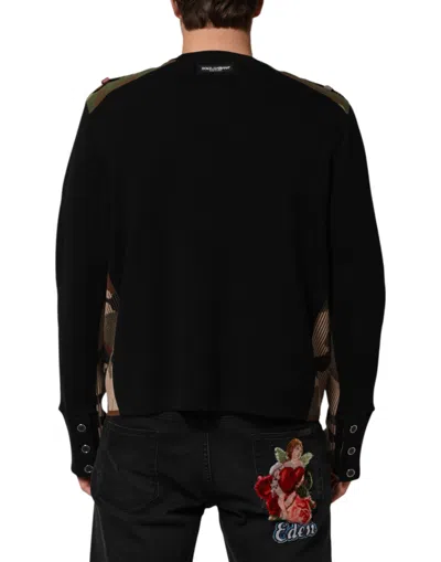 Dolce & Gabbana Black Patchwork Crew Neck Pullover Sweater In Black