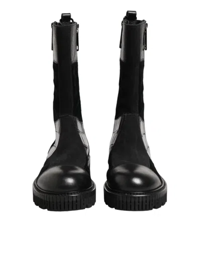 Dolce & Gabbana Patchwork Leather Mid-calf Boot In Black