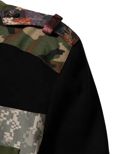 Dolce & Gabbana Black Patchwork Crew Neck Pullover Sweater In Black