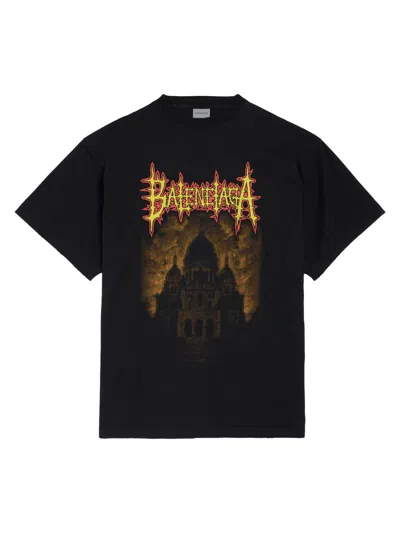 Balenciaga Printed Cotton Jersey T-shirt In Black
