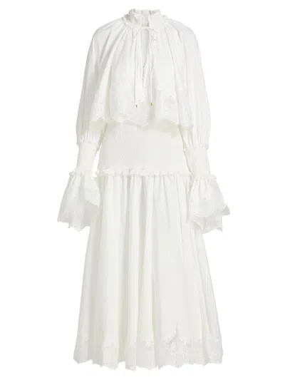 Zimmermann Alchemy Ruffled Shirred Lace-trimmed Cotton-poplin Midi Dress In White