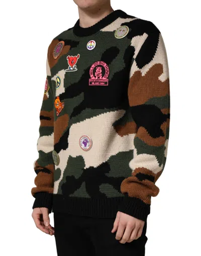 Dolce & Gabbana Multicolor Intarsia-knit Camouflage Pullover Sweater In Multi