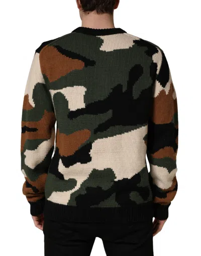 Dolce & Gabbana Multicolor Intarsia-knit Camouflage Pullover Sweater In Multi