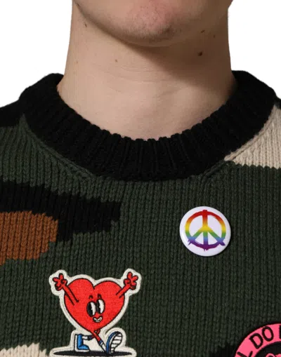 Dolce & Gabbana Multicolor Intarsia-knit Camouflage Pullover Sweater In Multi