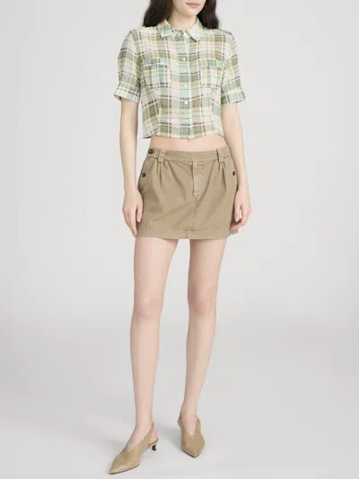 Frame Pleated Twill Skirt In Multi