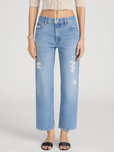 Frame The Loose Distressed Mid-rise Straight-leg Jeans In Blue