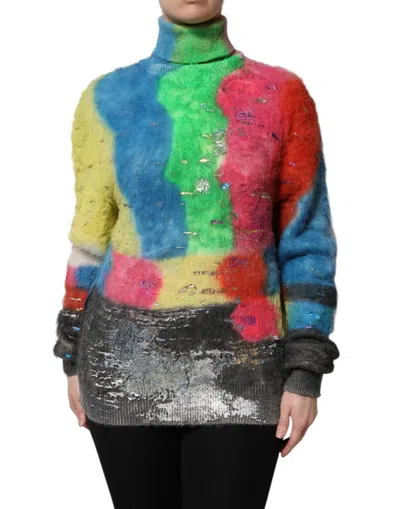 Dolce & Gabbana Multicolor Mohair Turtleneck Pullover Sweater In Multi