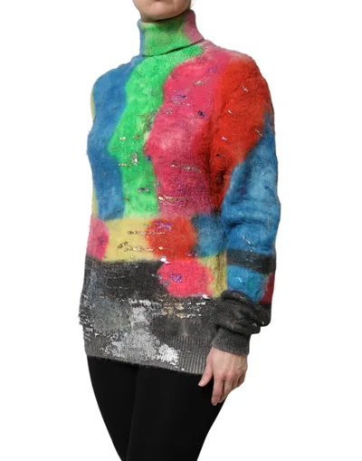 Dolce & Gabbana Multicolor Mohair Turtleneck Pullover Sweater In Multi
