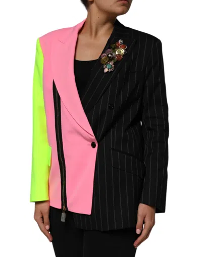 Dolce & Gabbana Multicolor Patchwork Embellished Coat Jacket In Multi