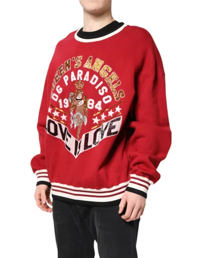 Dolce & Gabbana Red Sequin Knit Pullover Sweatshirt Sweater In Multi