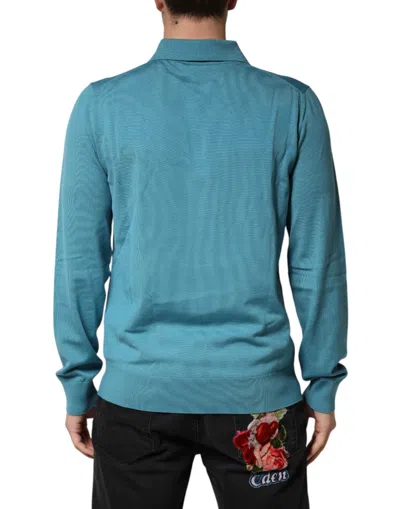 Dolce & Gabbana Teal Wool Collared Polo Pullover Sweater In Blue