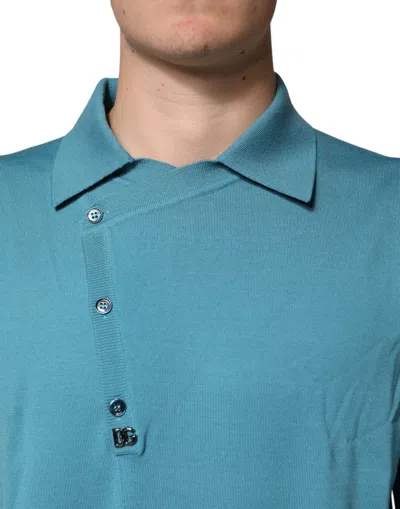 Dolce & Gabbana Teal Wool Collared Polo Pullover Sweater In Blue
