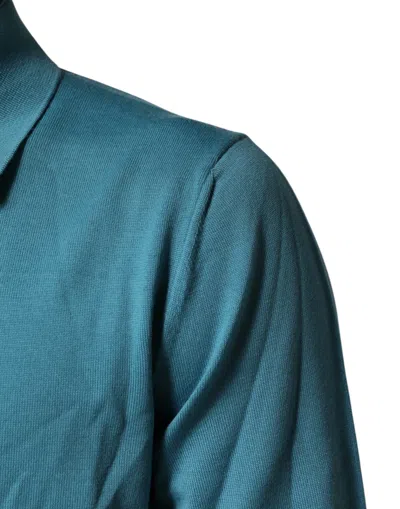 Dolce & Gabbana Teal Wool Collared Polo Pullover Sweater In Blue