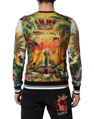 Dolce & Gabbana Tropical Heart Crown Silk Pullover Sweater In Green