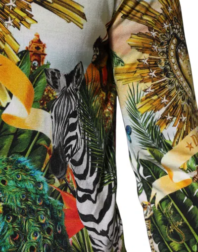 Dolce & Gabbana Tropical Heart Crown Silk Pullover Sweater In Green