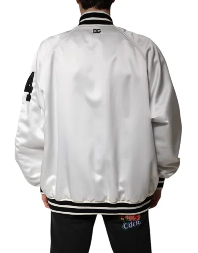 Dolce & Gabbana White Dg Logo Polyester Jersey Bomber Jacket In White