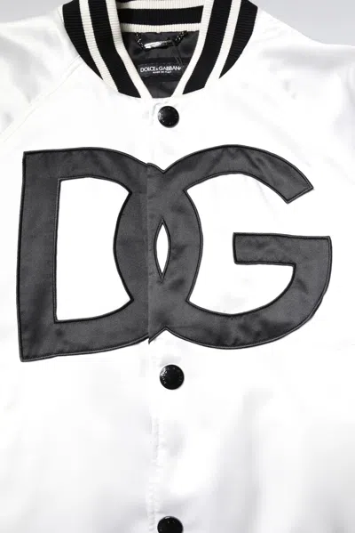 Dolce & Gabbana White Dg Logo Polyester Jersey Bomber Jacket In White