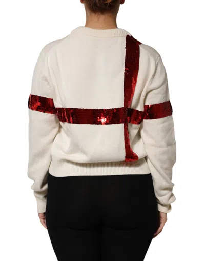 Dolce & Gabbana Sequined Crew Neck Pullover Cropped Sweater In Neutral