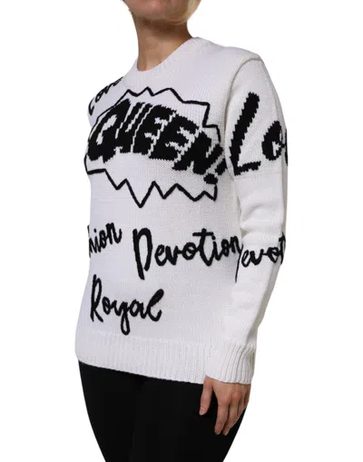 Dolce & Gabbana White Wool Knit Crew Neck Pullover Sweater In Multi